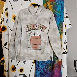 Snoopy Peanuts Brown White Tie Dyed Hooded Sweatshirt Hoodie Size-XL